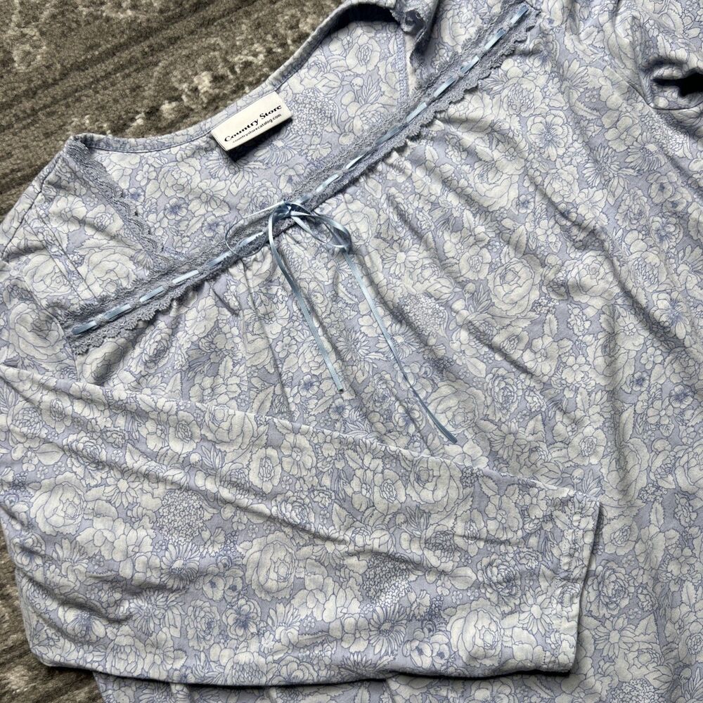 Country Store Nightgown Size Large Knit Blue Floral Midi Cottagecore Tradwife